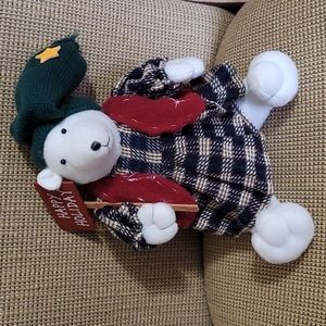 Vintage polar bear Christmas decor dress vest cap wooden happy holiday sign 11"